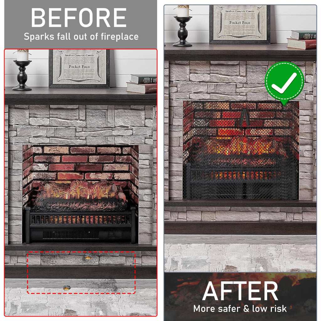 Black Fireplace Mesh Screen Curtain, Two 20" x 24" Panels F6743