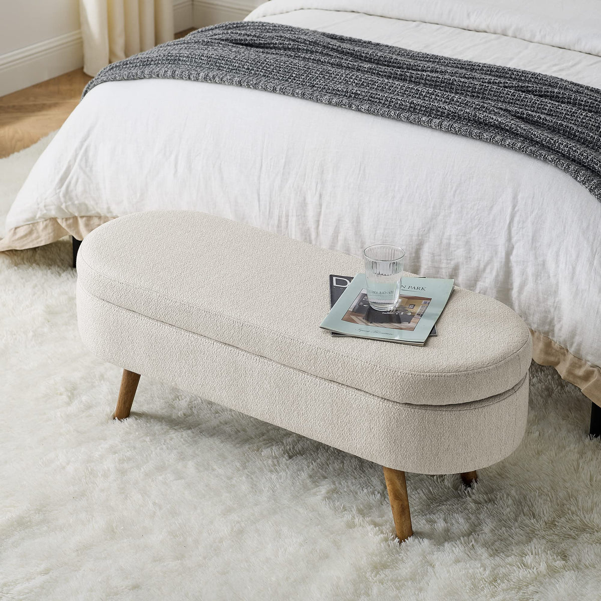 Oval Storage Bench with Rubber Wood Legs Y830