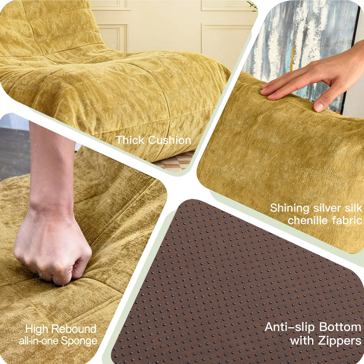 Yellow Bean Bag Chair with Memory Foam S6214