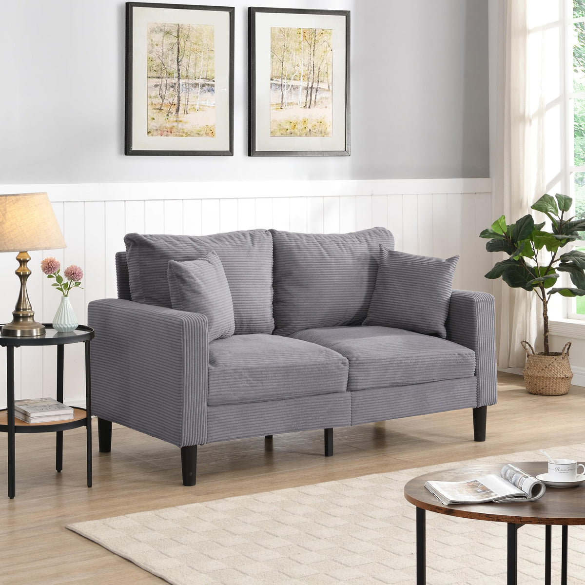 Small Space Saving Light Gray 2-Seat Upholstered Sofa Z391