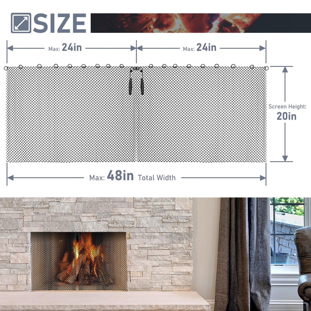 Black Fireplace Mesh Screen Curtain, Two 20" x 24" Panels F6743