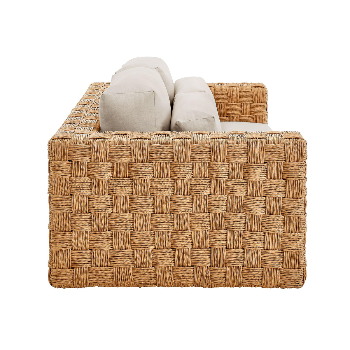 Natural Light Gray Wicker Rattan Outdoor Loveseat with Cushions F61689