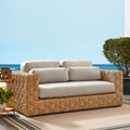 Natural Light Gray Wicker Rattan Outdoor Loveseat with Cushions F61689