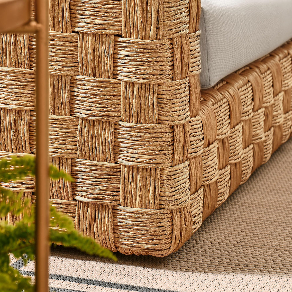 Natural Light Gray Wicker Rattan Outdoor Loveseat with Cushions F61689