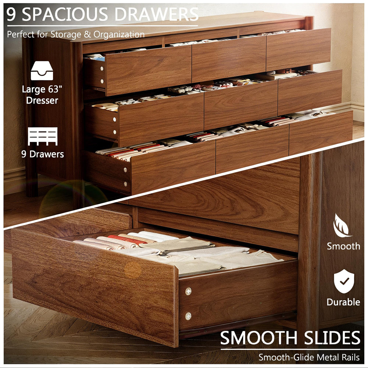 Walnut 9 Drawer Dresser L7333