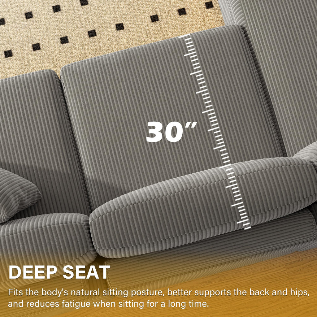 118" Light Gray Corduroy Modular Sectional Sofa with L-Shape Chaise X8553