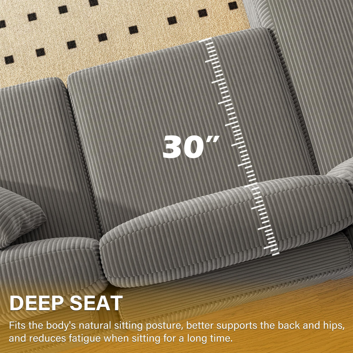 118" Light Gray Corduroy Modular Sectional Sofa with L-Shape Chaise X8553